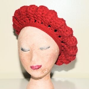 French Red Crochet Designer Beret